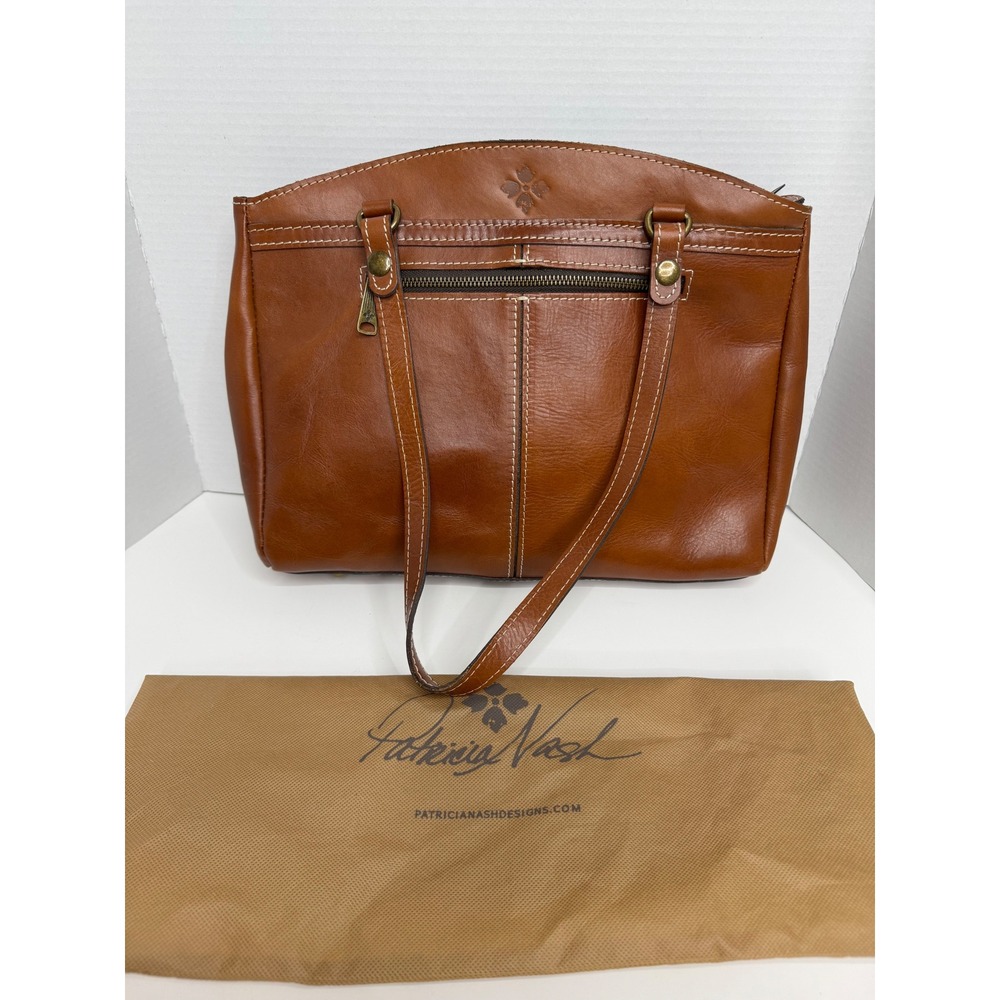 Patricia Nash Tan Brown Italian Leather Poppy Tote Shoulder Bag Ziptop